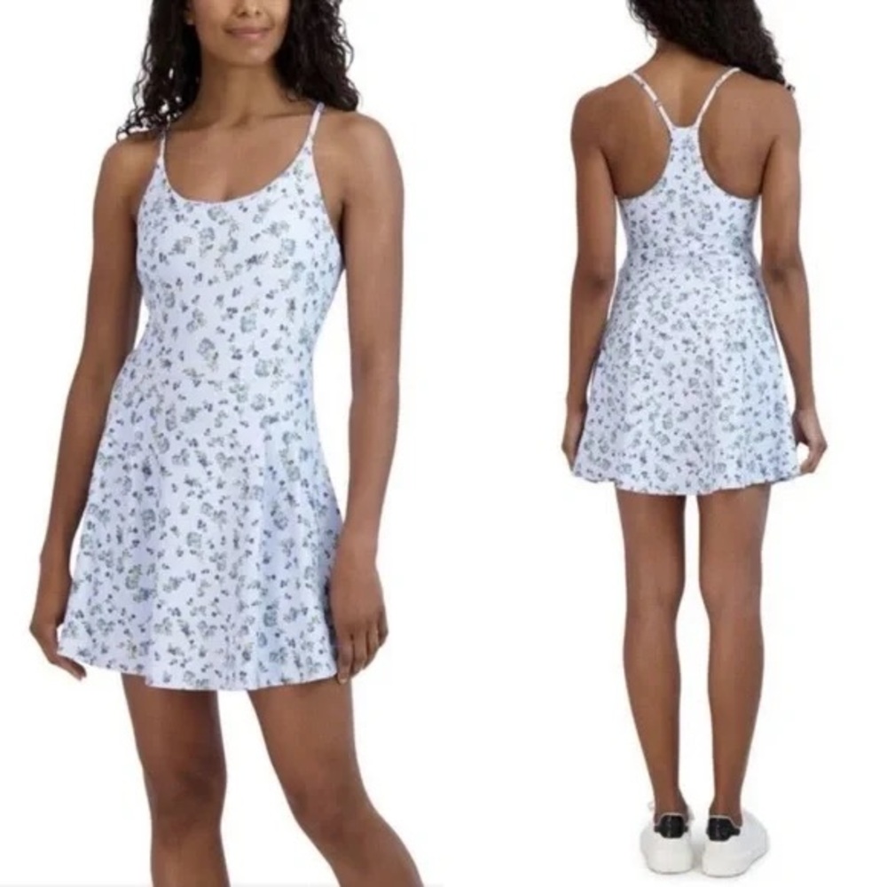 Sage Collective Floral Racerback Pickleball Fit & Flare Active Dress Baby Blue